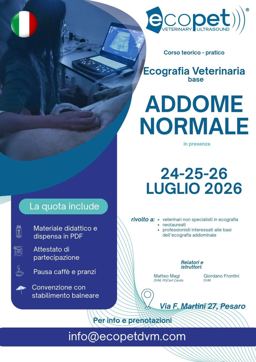 Ecografia addominale del cane e del gatto - Corso base teorico-pratico  in presenza - Luglio 2026